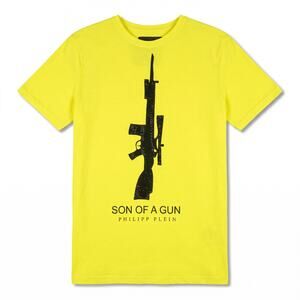 Philipp Plein Son of a Gun Men's XXXL* Studded Yellow T-Shirt Designer Luxury